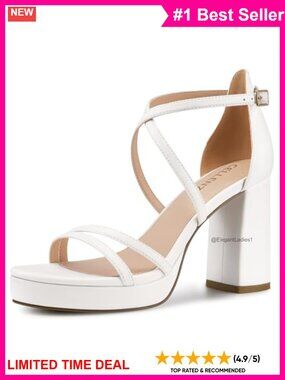 Women's Strappy Platform Heels 3.4 Inch Comfort Block High Heels